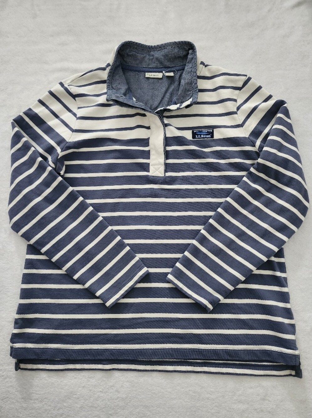 L.L. BEAN Women's Cotton Rugby Pullover Classic Cozy Henley Sweatshirt Large